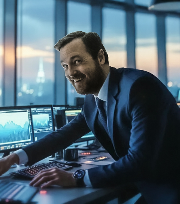 Charles Gough at his trading desk